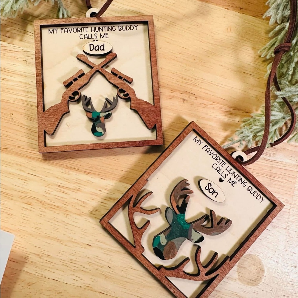 Rustic Hunting Buddy Ornament Set - Dad & Son